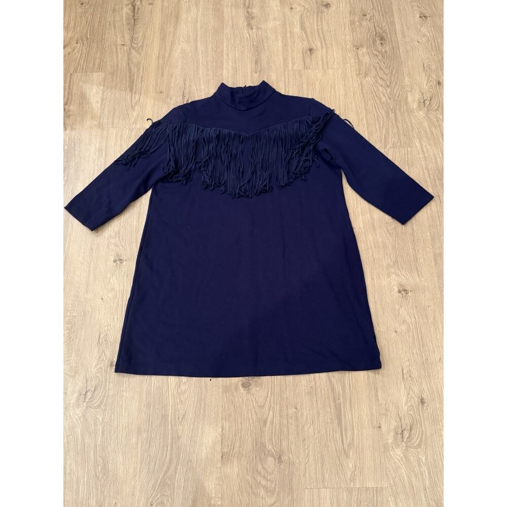 Tuckernuck Designer Navy Mock Neck Suede Fringe Dress, Women's Size XXL
